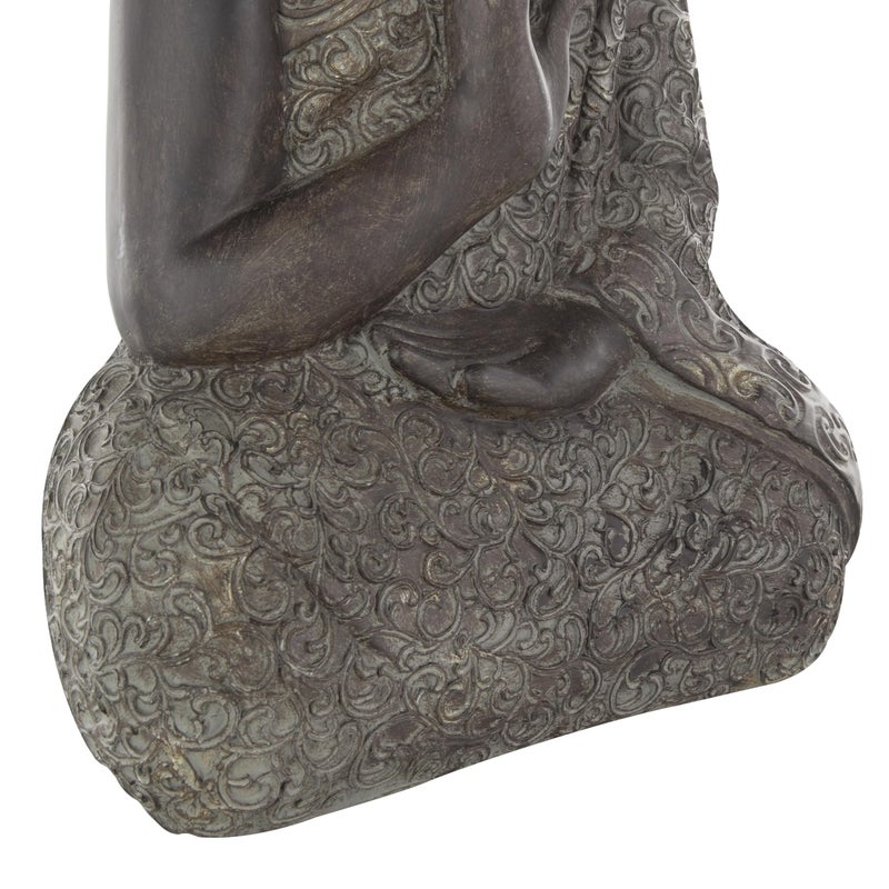 Deco 79 Polystone Buddha Decorative Sculpture Meditating Home Decor Statue with Engraved Carvings and Relief Detailing, Accent Figurine 11" x 7" x 21", Brown - Image 5